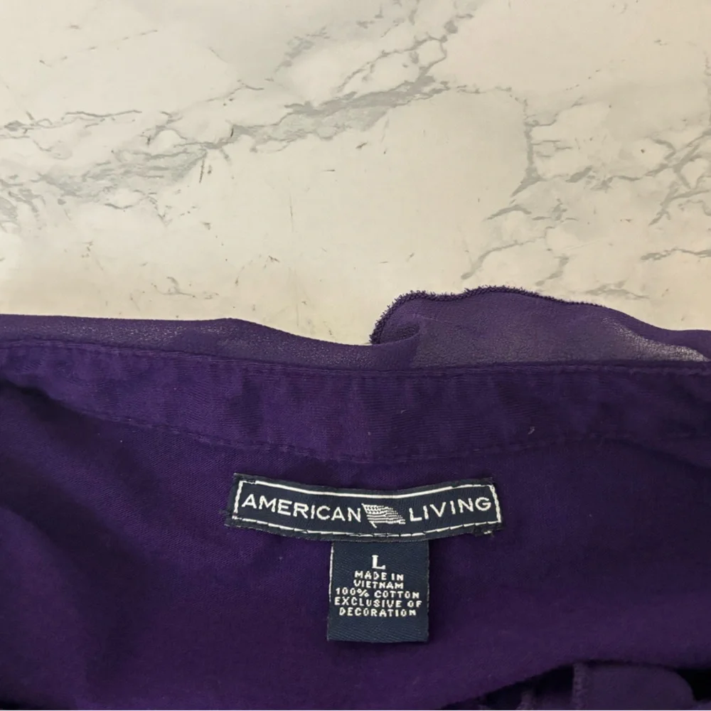 American Living Womens Blouse Purse Henley Ruffle Long Sleeve V-Neck Size L​ - Picture 4 of 4